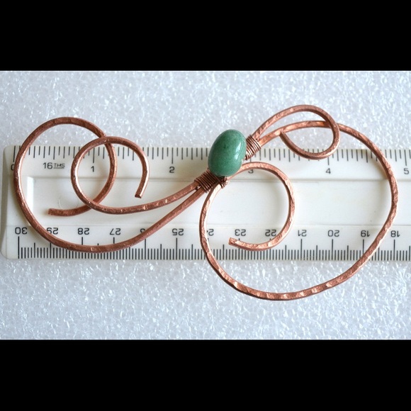 NWOT Copper Barrette Wire Wrapped Aventurine Stone Shawl Pin Brooch - Picture 4 of 4